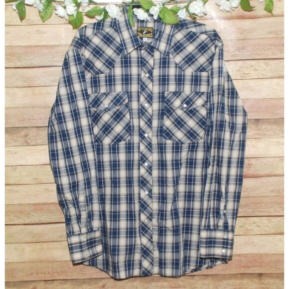 Wyoming Traders Mens Western Blue Plaid Shirt Size M Pearl Snap Button Up Pocket - Picture 1 of 10